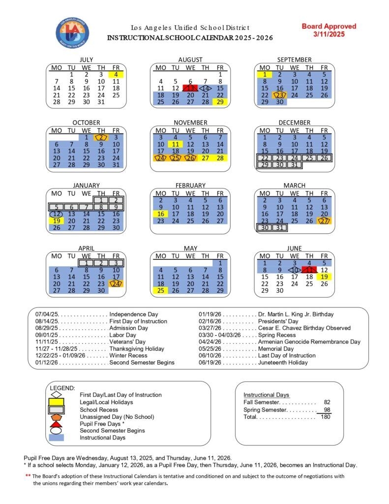 Lausd School Calendar 2025 2026 Holidays Lausd School Calendar 2025 2026 Holidays