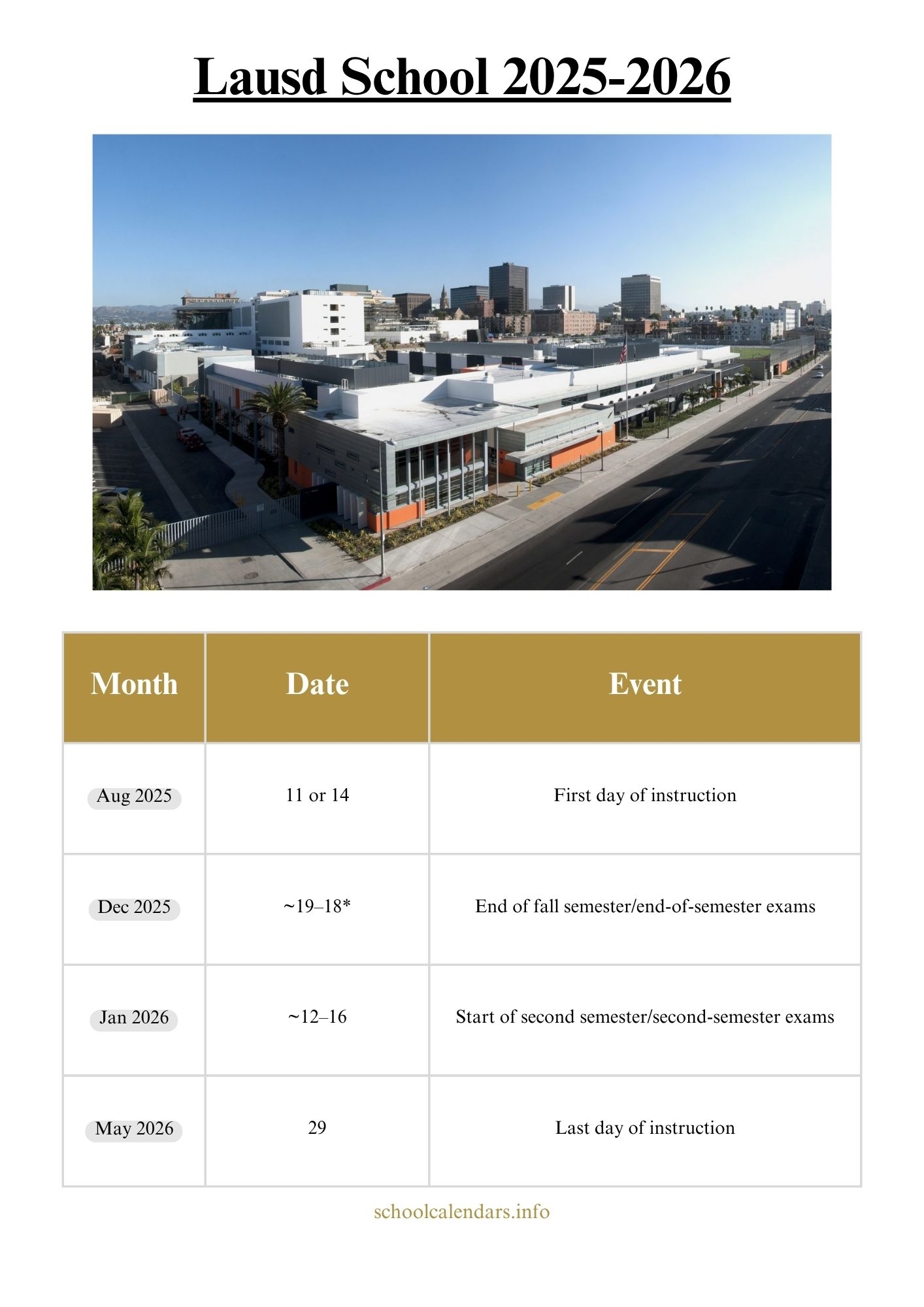 Lausd School Calendar 2025 2026 Holidays Lausd School Calendar 2025 2026 Holidays