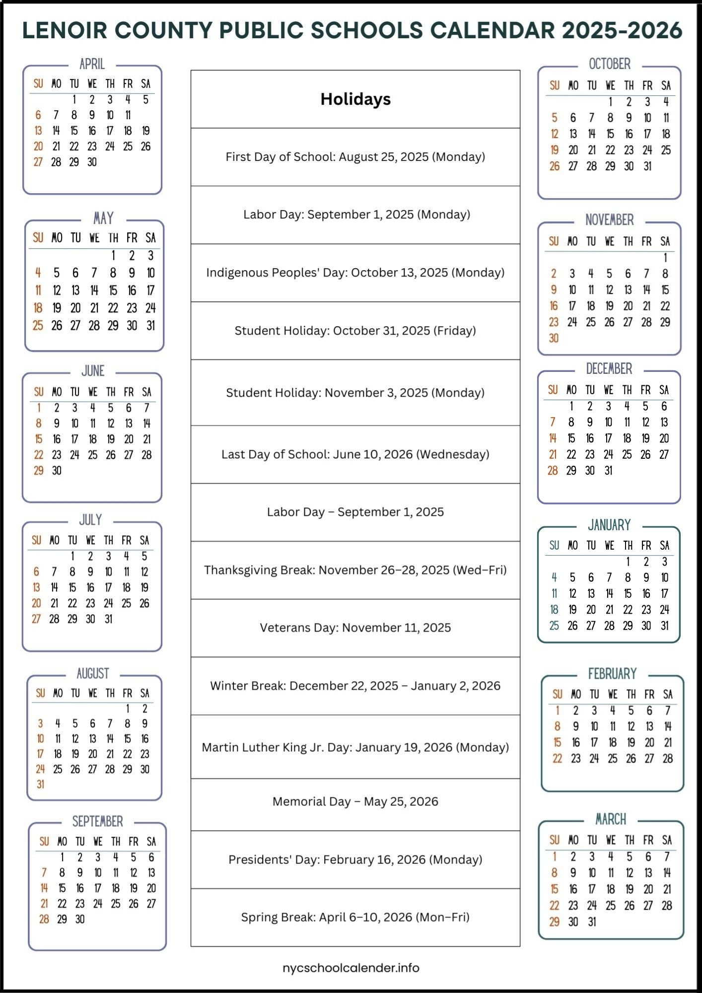 Lenoir County Public Schools Calendar 2025 With Dates