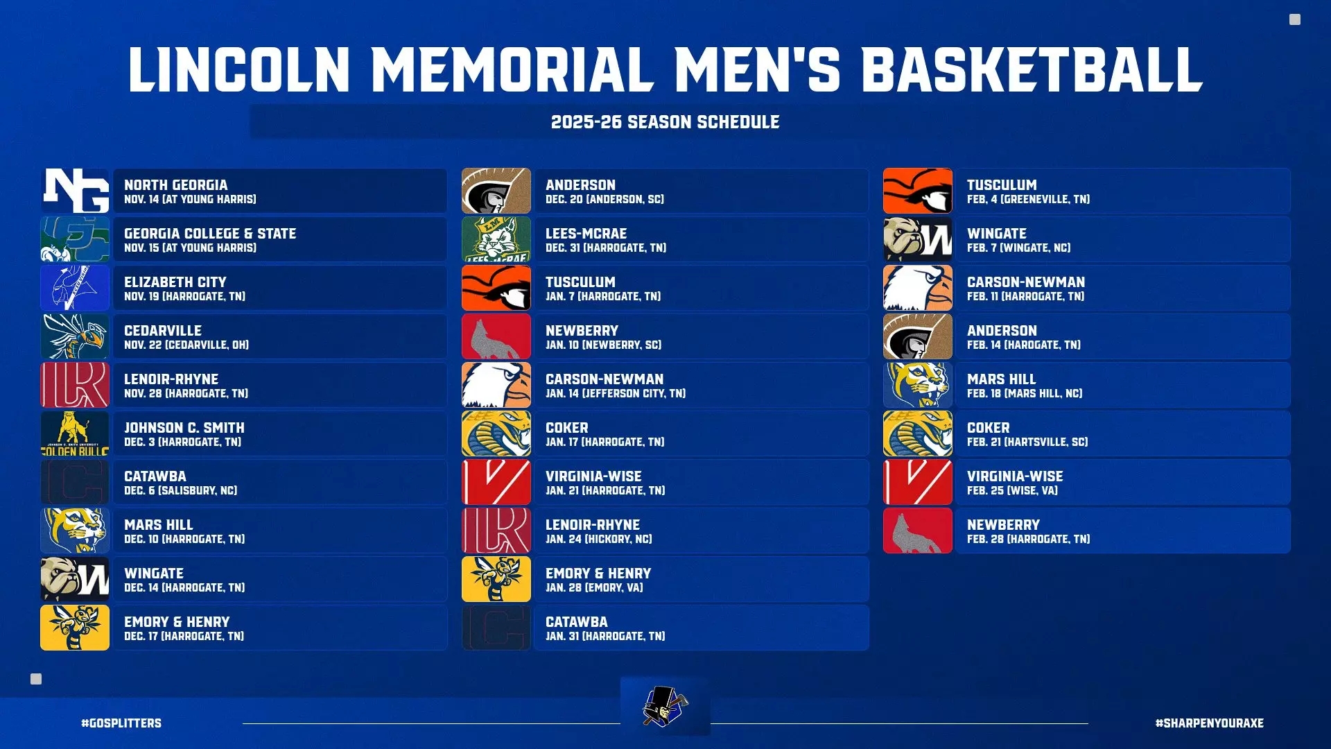 Lincoln Memorial Men s Basketball Releases 2025 26 Season Schedule Lincoln Memorial University Athletics Lincoln Memorial Men s Basketball Releases 2025 26 Season Schedule Lincoln Memorial University Athletics