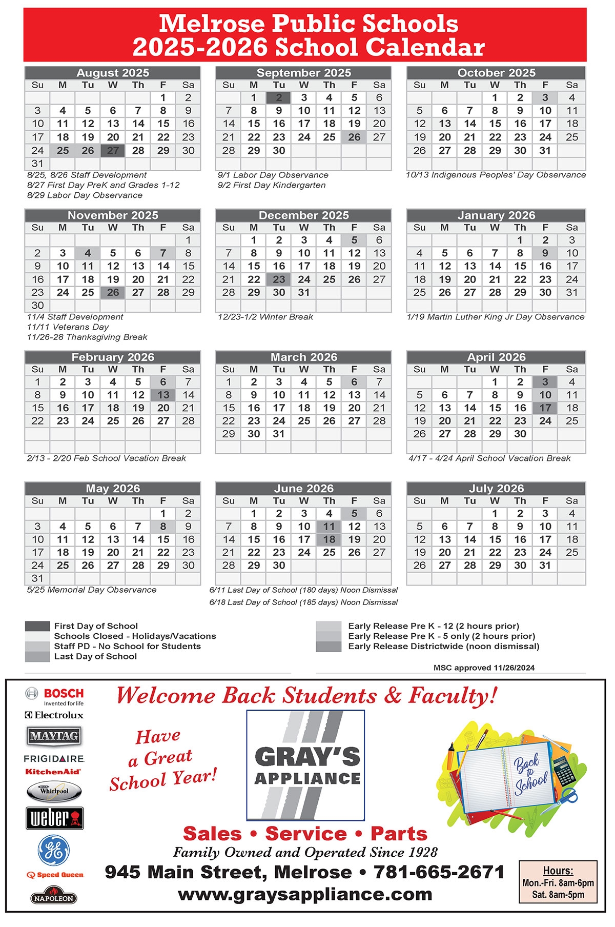 Melrose Public Schools 2025 26 School Calendar Local Headline News