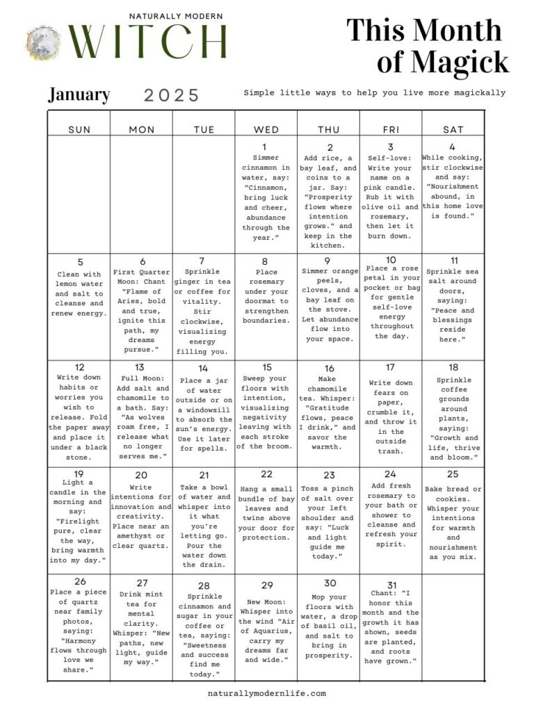 Naturally Modern Witches Calendar January 2025 Naturally Modern Witch
