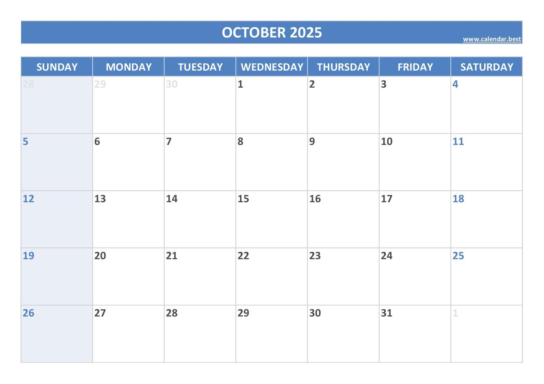 october 2025 calendar printable october 2025 calendar printable