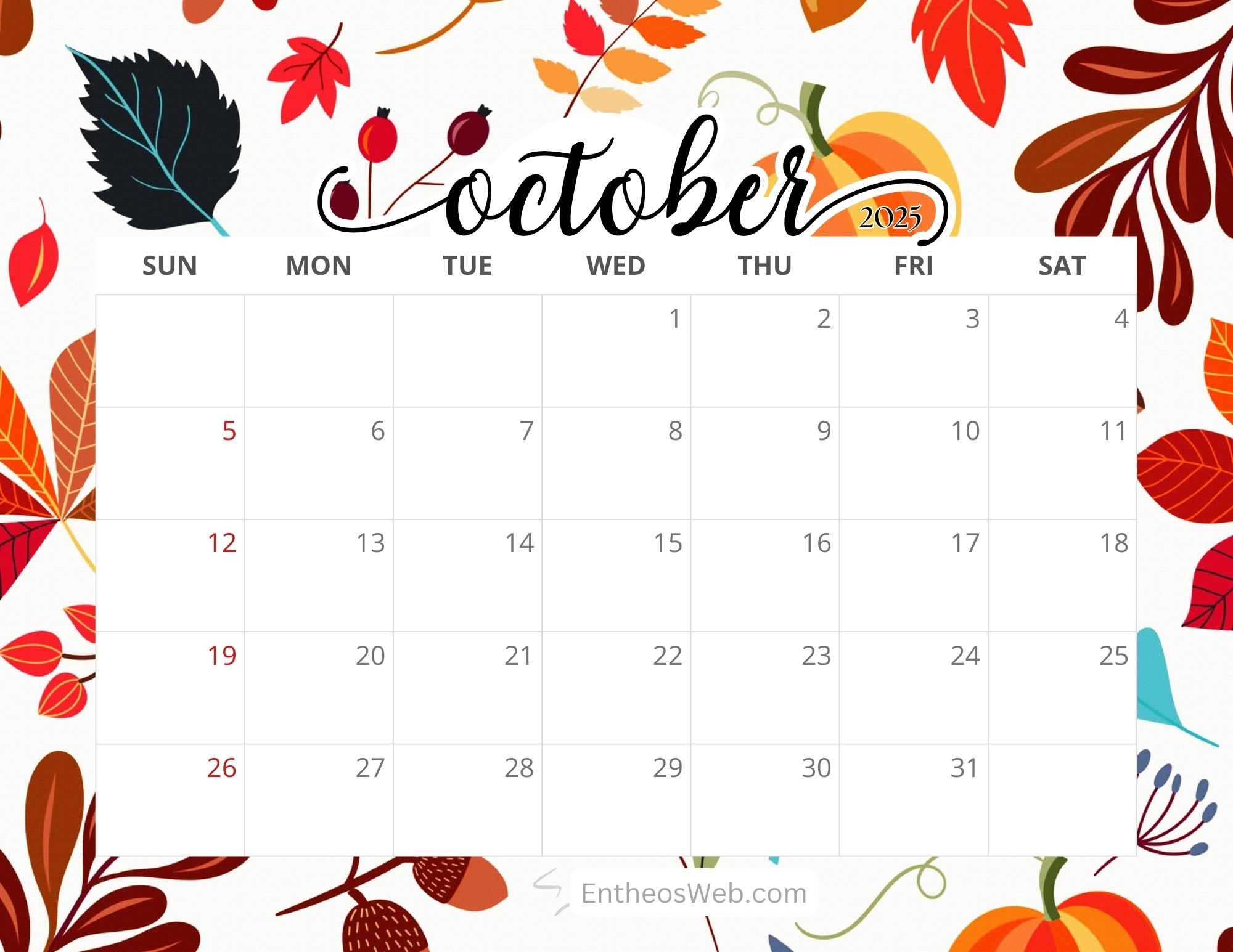 October 2025 Free Monthly Printable Calendars EntheosWeb October 2025 Free Monthly Printable Calendars EntheosWeb