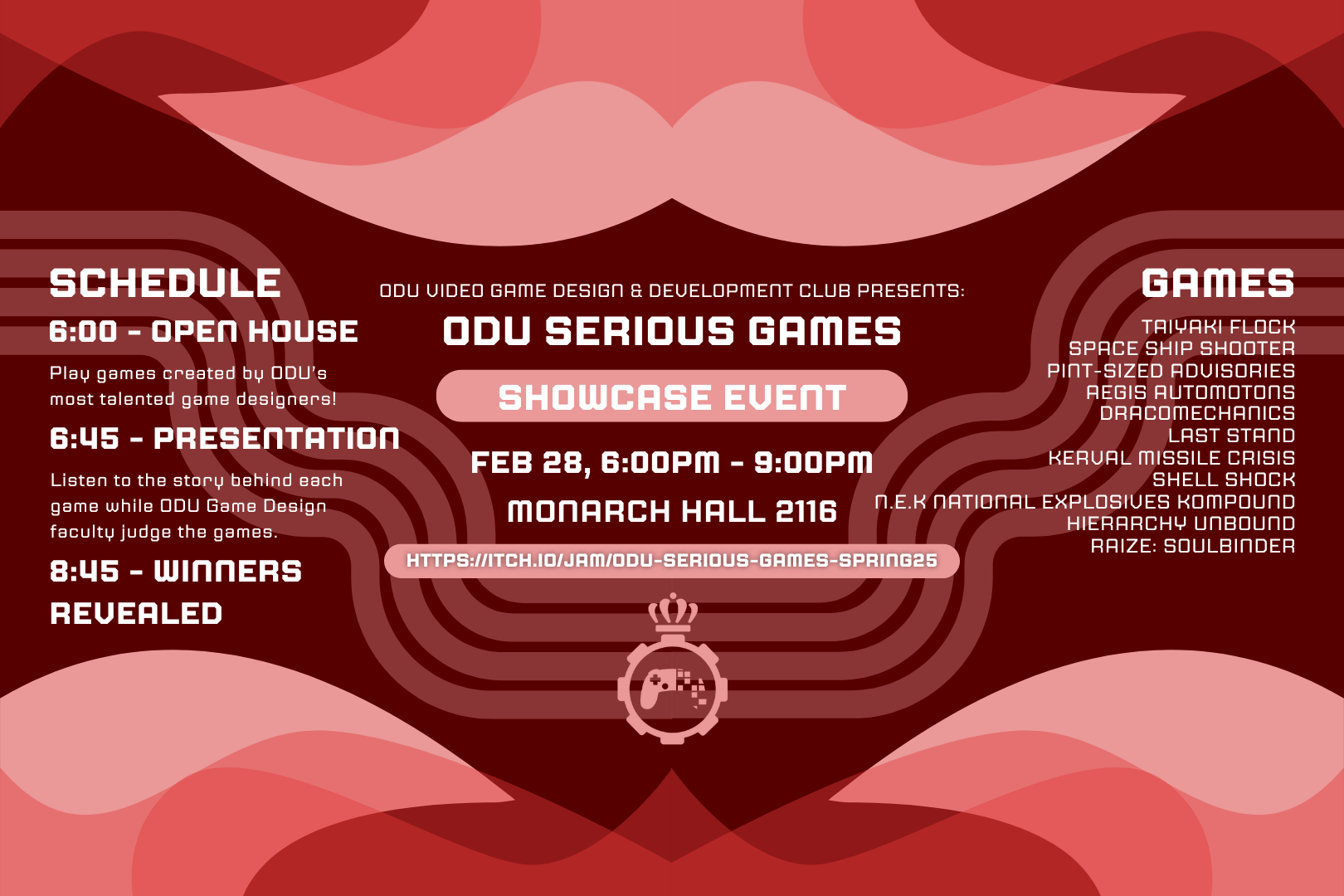 ODU Spring 2025 Serious Game Jam Showcase Event New Schedule Old Dominion University