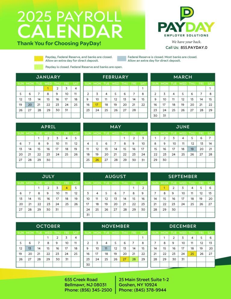 PayDay ES Payroll Calendar For 2025 PayDay Employer Solutions