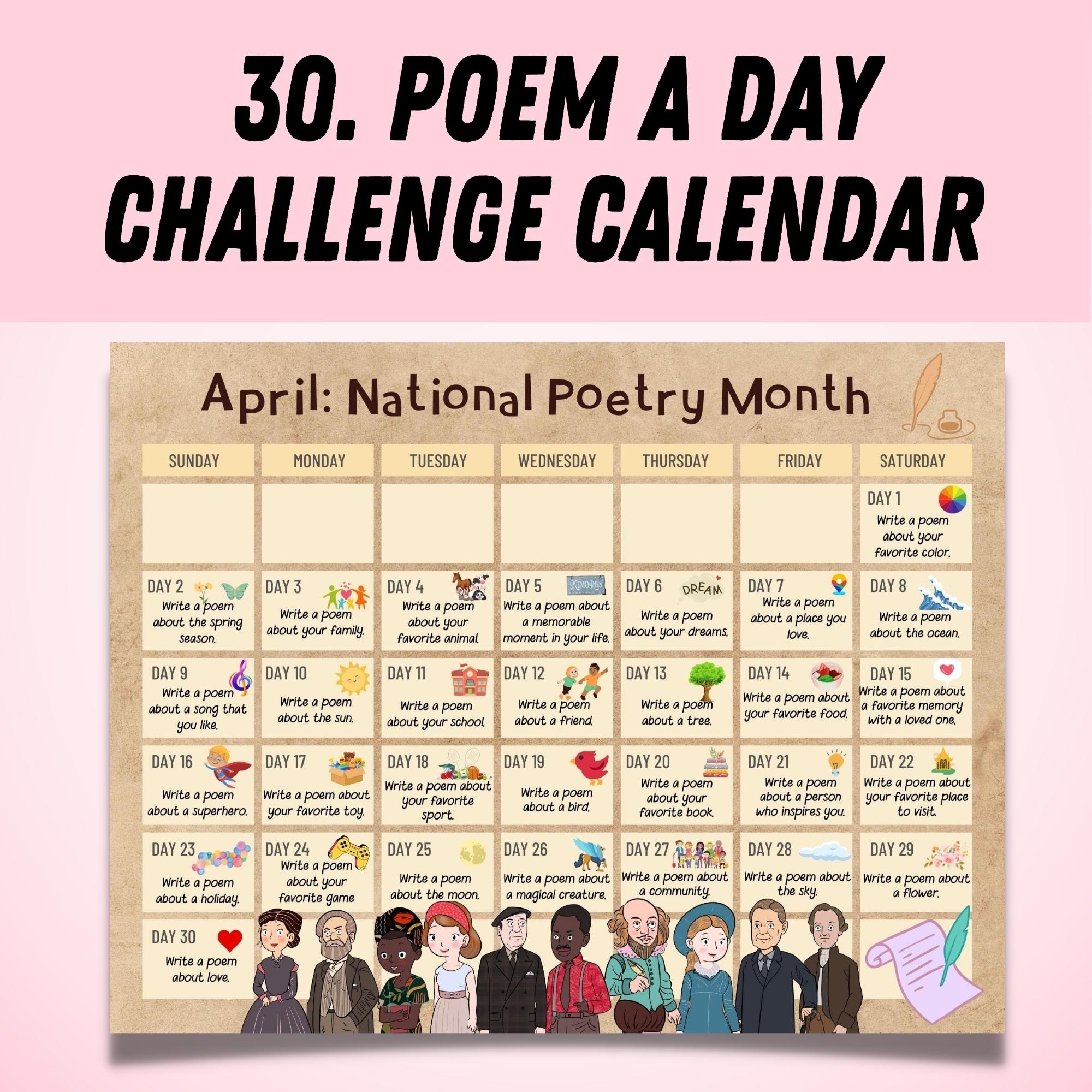 Poem A Day Challenge April Calendar National Poetry Month Creative Prompts Made By Teachers Poem A Day Challenge April Calendar National Poetry Month Creative Prompts Made By Teachers