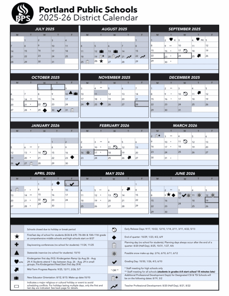 Portland Public Schools Calendar 2025 2026 Holidays