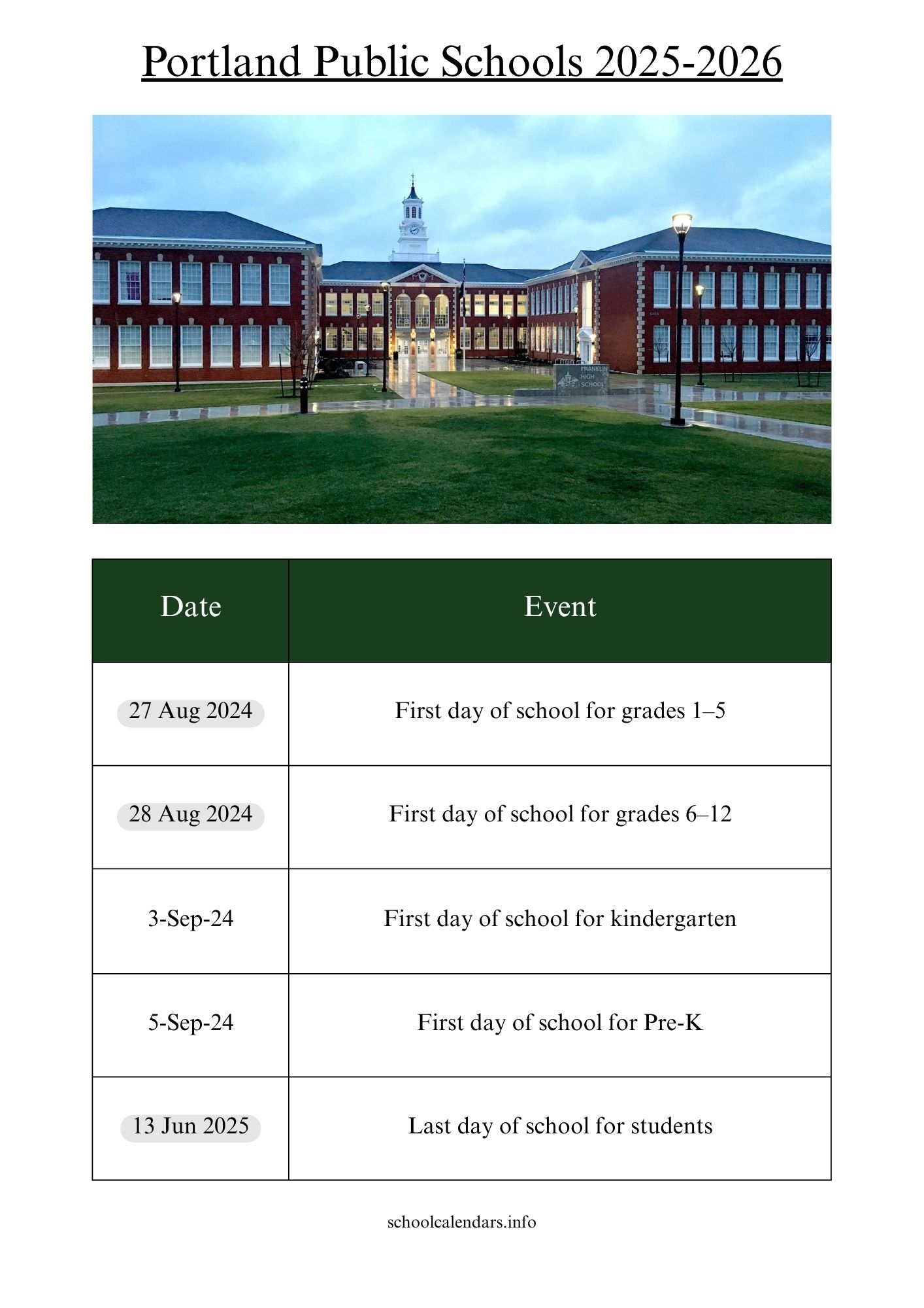 Portland Public Schools Calendar 2025 2026 Holidays 
