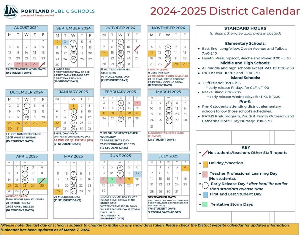 Portland Public Schools Calendar 2025 2026 Maine