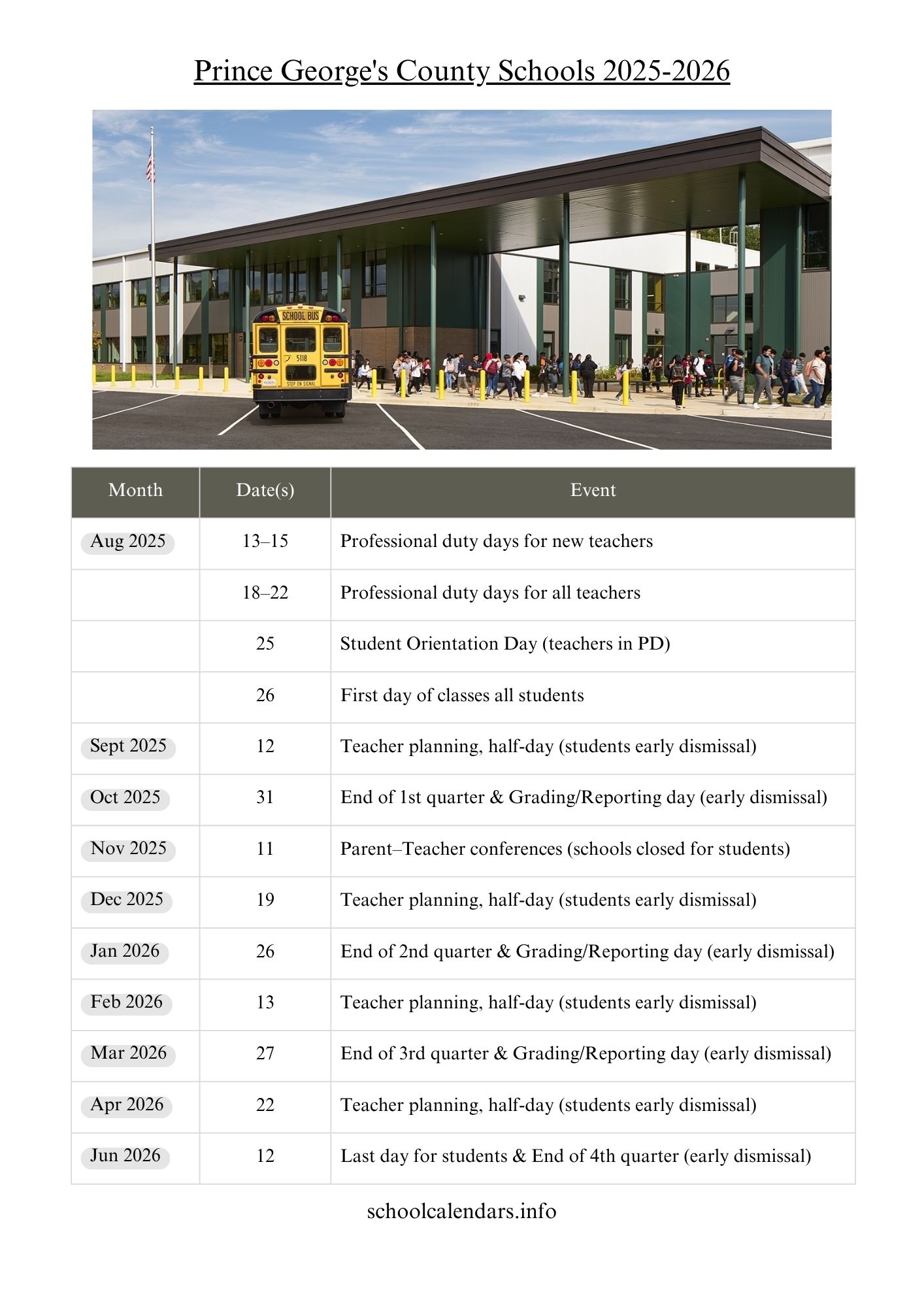Prince George s County Schools Calendar 2025 2026 Holidays Prince George s County Schools Calendar 2025 2026 Holidays
