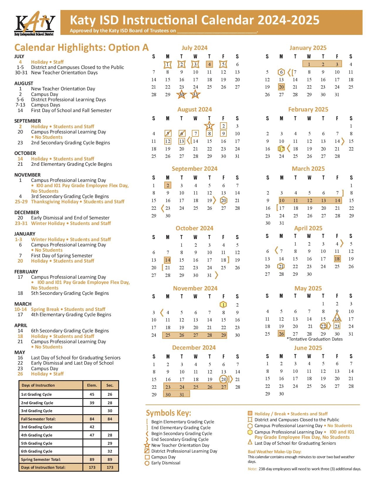 Printable CFISD Calendar 2024 2025 Cypress Fairbanks