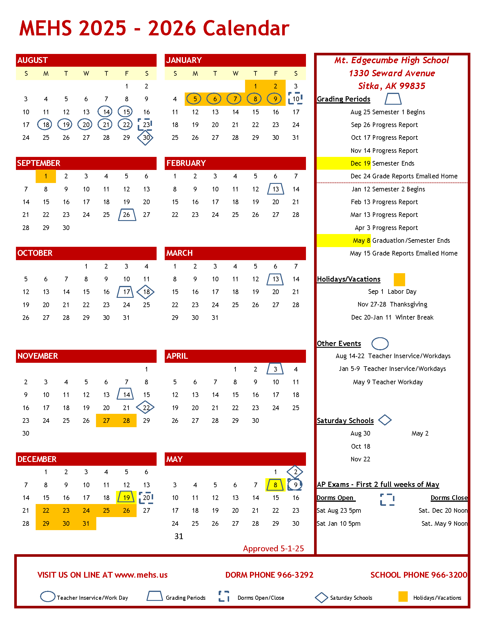 School Calendars Mt Edgecumbe High School School Calendars Mt Edgecumbe High School