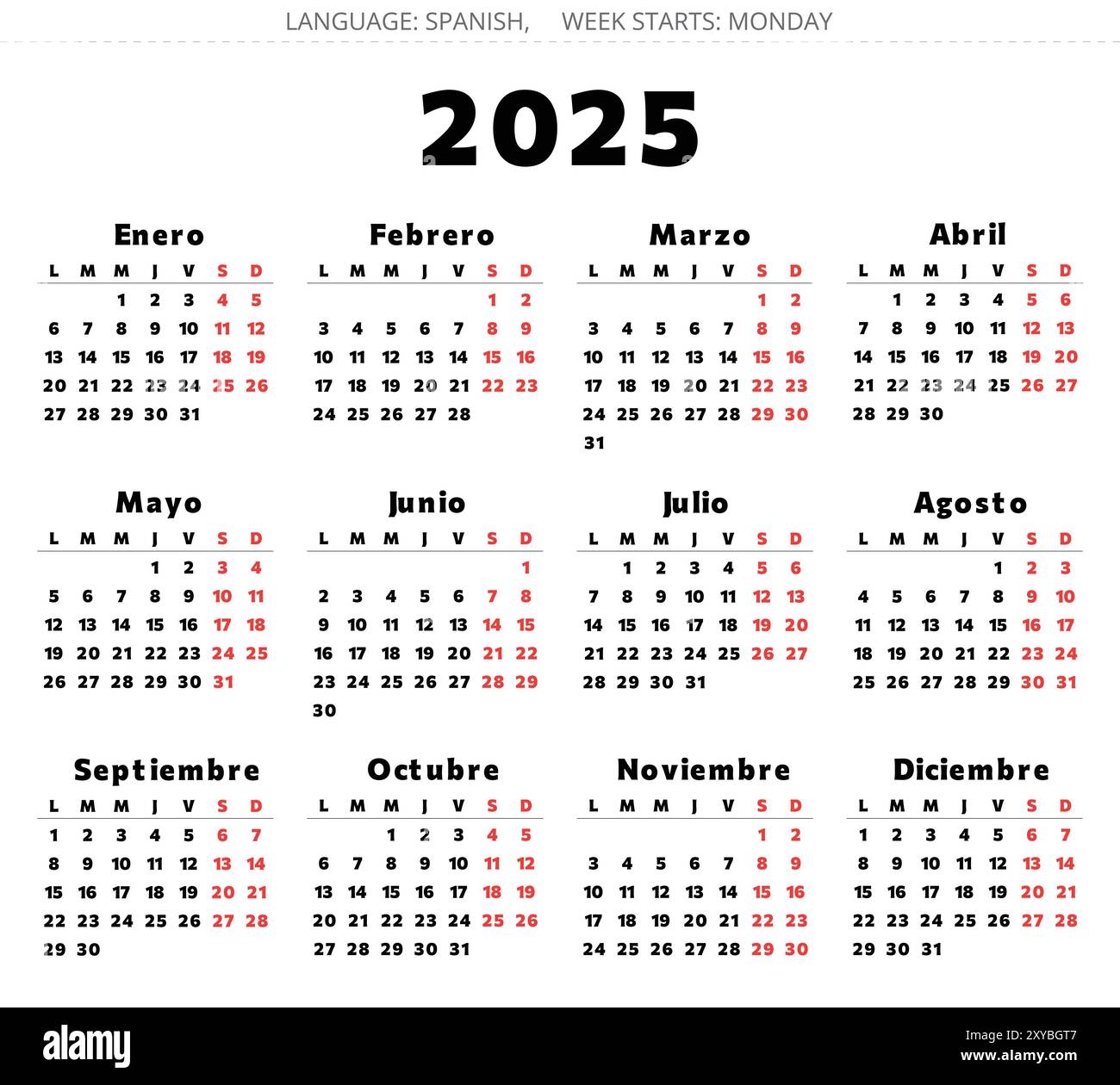 Spanish 2025 Year Calendar Printable Vector Illustration For Spain Stock Vector Image Art Alamy Spanish 2025 Year Calendar Printable Vector Illustration For Spain Stock Vector Image Art Alamy