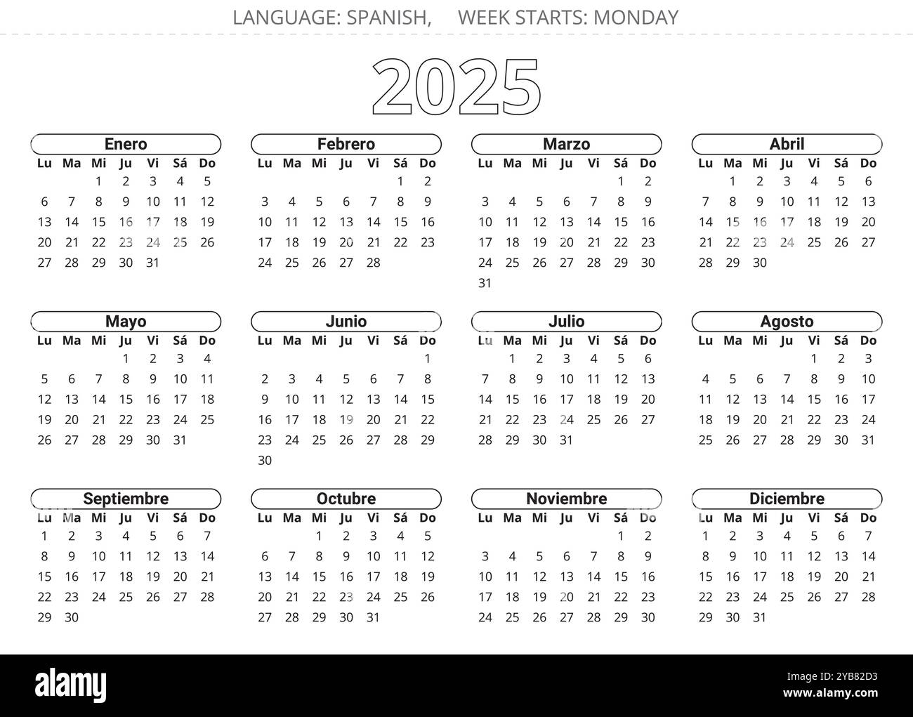Spanish 2025 Year Calendar Printable Vector Illustration For Spain Stock Vector Image Art Alamy Spanish 2025 Year Calendar Printable Vector Illustration For Spain Stock Vector Image Art Alamy
