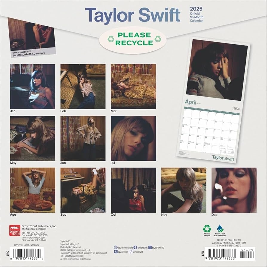 Taylor Swift OFFICIAL 2025 12 X 24 Inch Monthly Square Wall Calendar Plastic Free BrownTrout Music Pop Singer Songwriter Celebrity BrownTrout BrownTrout Publishers Inc Taylor Swift 0097815796334 Amazon Books Taylor Swift OFFICIAL 2025 12 X 24 Inch Monthly Square Wall Calendar Plastic Free BrownTrout Music Pop Singer Songwriter Celebrity BrownTrout BrownTrout Publishers Inc Taylor Swift 0097815796334 Amazon Books