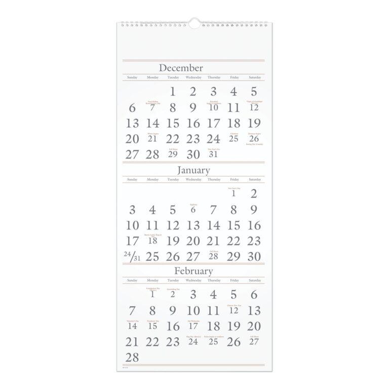 Three Month Reference Wall Calendar 12 X 27 White Sheets 14 Month Dec 2025 To Feb 2027 ASP LLC