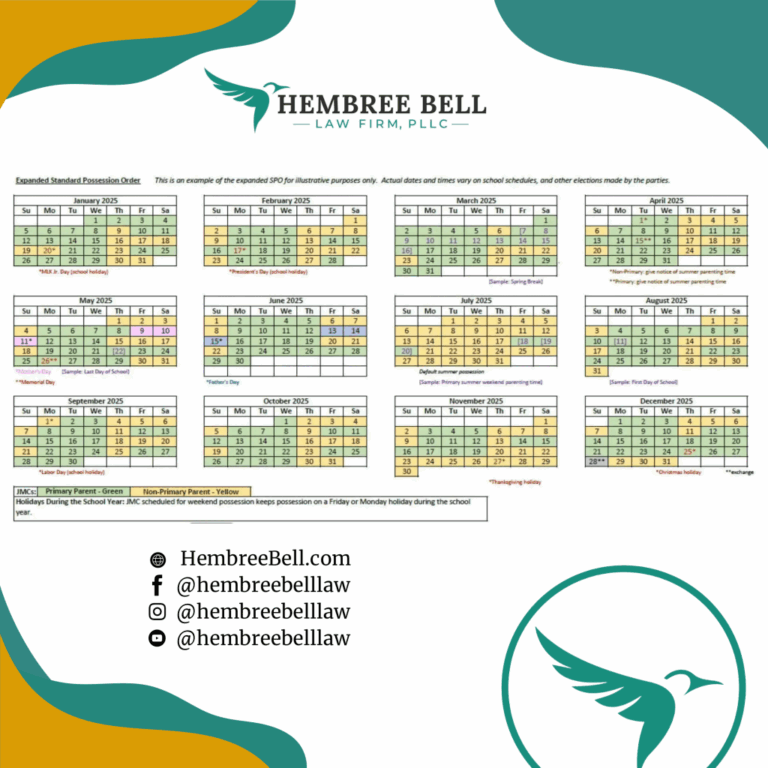 Understanding The Texas Standard Possession Calendar 2025 Hembree Bell Law Firm